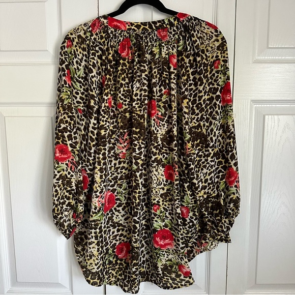 Rebecca Malone Womens Floral Animal Print Smocked Top Sz 1X Career Corpcore Boho - Picture 3 of 8